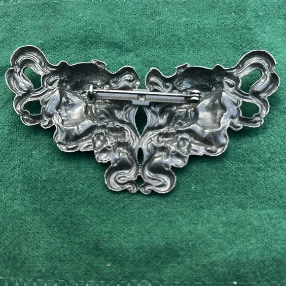 Vintage Art Nouveau Double Divas Style Pin Brooch - Picture 7 of 9
